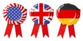 British UK, German and USA flags guarantee seals signets