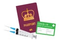 British vaccine passport vector illustration with covid-19 proof of vaccination card and injection needles Royalty Free Stock Photo