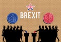 British voters crowd silhouette in Brexit with thumb icons