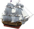 British Warship, Tall Sails, Isolated