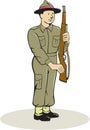 British World War II Soldier Presenting Arms Cartoon