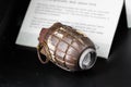 A British WW2 grenade on display in a museum. Old and rusty Royalty Free Stock Photo