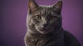 Britisn& x27;th gray cat on a purple background. Royalty Free Stock Photo