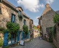 Stone buildings in the old town center of medieval Dinan France. Royalty Free Stock Photo