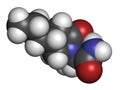Brivaracetam anticonvulsant drug molecule. Used in treatment of seizures. Atoms are represented as spheres with conventional color