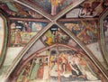 BRIXEN - BRESSONONE, ITALY - AUGUST 31, 2019: Detail of Cathedral cloister, with frescoed ceiling of Bible scenes.