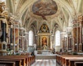 BRIXEN - BRESSONONE, ITALY - AUGUST 31, 2019: Angle view inside the Parish Church of Saint Michael Archangel, showing altar.