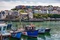 View of boats in Brixham harbour Devon on July 28, 2012. Unidentified people