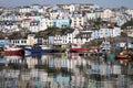 Brixham, South Devon, England: Harbour water reflections of colourful houses