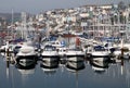 Brixham, Torbay, South Devon, England: A reflection shot of four pleasure boats