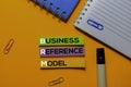 BRM. Business Reference Model acronym on sticky notes. Office desk background Royalty Free Stock Photo