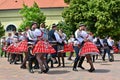 Brno - Bystrc, Czech Republic, June 22, 2019. Traditional Czech feast. Folk Festival. Girls and boys dancing in beautiful costumes