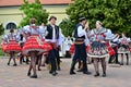 Brno - Bystrc, Czech Republic, June 22, 2019. Traditional Czech feast. Folk Festival. Girls and boys dancing in beautiful costumes