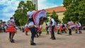 Brno - Bystrc, Czech Republic, June 22, 2019. Traditional Czech feast. Folk Festival. Girls and boys dancing in beautiful costumes