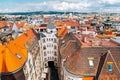 Brno city panorama view from Old Town Hall tower in Brno, Czech Republic
