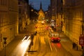 Night Tram on Husova Street. Brno, Czech Republic