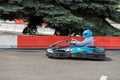 Brno, Czech Republic, August 28. 2021 - People on go-karts on the race track. Amateur races for fun