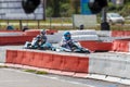 Brno, Czech Republic, August 28. 2021 - People on go-karts on the race track. Amateur races for fun