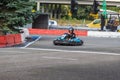 Brno, Czech Republic, August 28. 2021 - People on go-karts on the race track. Amateur races for fun
