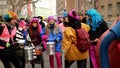 BRNO, CZECH REPUBLIC, FEBRUARY 29, 2020: Action band drumming Rhythms of Resistance dance music street, Carnival Masopust