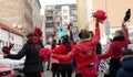 BRNO, CZECH REPUBLIC, FEBRUARY 29, 2020: Cheerleader costume movement Good Night White Pride logo sign symbol action band drumming