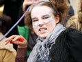 BRNO, CZECH REPUBLIC, FEBRUARY 29, 2020: Mask witch hag or crone sungglass gypsy carnival Masopust celebration masks parade Brno