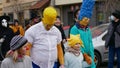 BRNO, CZECH REPUBLIC, FEBRUARY 29, 2020: The Simpsons Bart, Marge, Maggie, Homer, Lisa people masks gypsy action Carnival Masopust