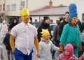 BRNO, CZECH REPUBLIC, FEBRUARY 29, 2020: The Simpsons Bart, Marge, Maggie, Homer, Lisa people masks gypsy action Carnival Masopust