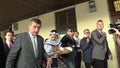 BRNO CZECH REPUBLIC, MAY 2, 2018: Prime Minister Andrej Babis arrived for the citizens of Brno, was welcomed by a woman