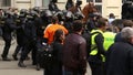 BRNO, CZECH REPUBLIC, MAY 1, 2017: The riot police detained and arrested an activist against radical extremists