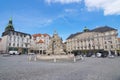 Brno, Czech Republic - May 01,2017: Vegetable Market Zelny trh square in the old city center and Baroque-styled Parnas Fountain