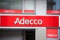 Adecco logo in front of their main office for Brno.