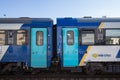 Mav Start logo on one of their passenger cars in an international train. Royalty Free Stock Photo