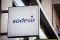 Sodexo logo in front of their local office in Brno.