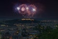 Brno fireworks above Spilberk castle at night