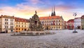 Brno - panorama of Zeleny trh square at dramatic sunset, Czech Republic