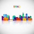 Brno skyline silhouette in colorful geometric style.