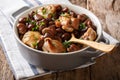 Broad beans stewed with chicken and spices close-up in a bowl. h Royalty Free Stock Photo