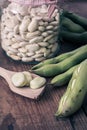 Broad Beans on a wooden Table with Jar Royalty Free Stock Photo