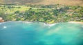 Broad panorama of beach in Hawaii, aerial view over the ocean on west coast of Maui, Hawaii. Royalty Free Stock Photo