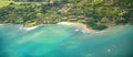 Broad panorama of beach in Hawaii, aerial view over the ocean on west coast of Maui, Hawaii. Royalty Free Stock Photo