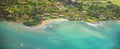 Broad panorama of beach in Hawaii, aerial view over the ocean on west coast of Maui, Hawaii. Royalty Free Stock Photo