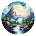 Broad Peak Landscape Logo With Waterfall And Trees