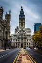 Broad Street and City Hall, in Philadelphia, Pennsylvania. Royalty Free Stock Photo