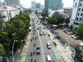 a broad view of transportation and urban spatial planning and community activities in crowded Jakarta, Indonesia