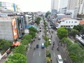 a broad view of transportation and urban spatial planning and community activities in crowded Jakarta, Indonesia