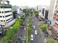 a broad view of transportation and urban spatial planning and community activities in crowded Jakarta, Indonesia