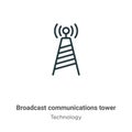 Broadcast communications tower outline vector icon. Thin line black broadcast communications tower icon, flat vector simple