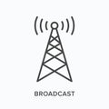 Broadcast flat line icon. Vector outline illustration of communication tower. Wireless signal thin linear pictogram Royalty Free Stock Photo