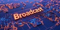 Broadcast illuminated on digital world map, showcasing global connectivity